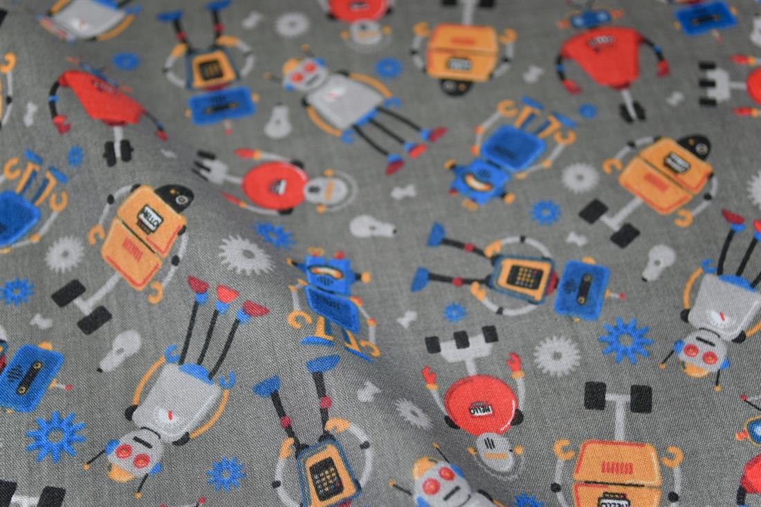 Robots Printed Poly Cotton Fabric