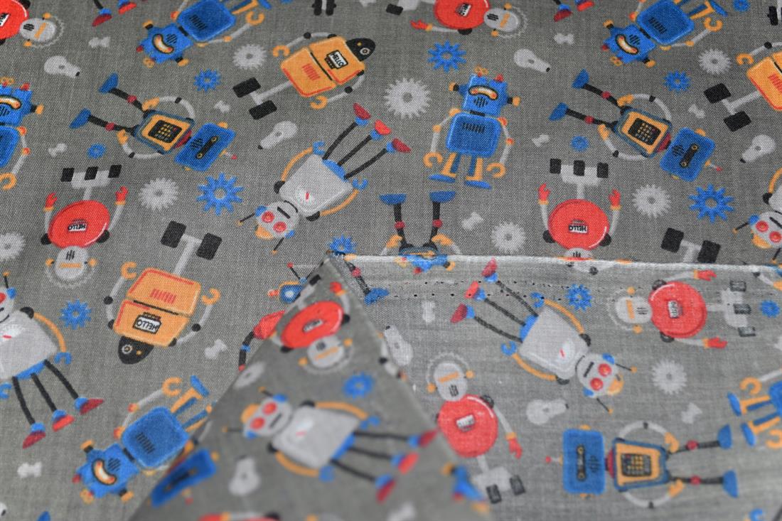 Robots Printed Poly Cotton Fabric