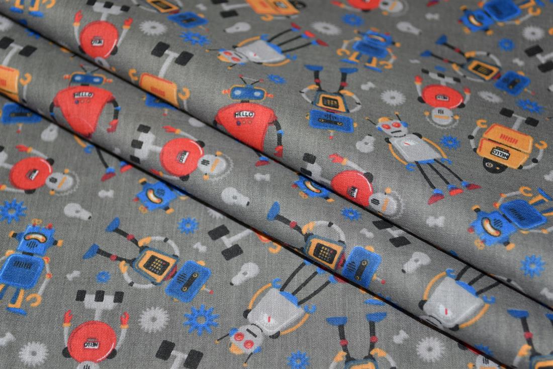 Robots Printed Poly Cotton Fabric