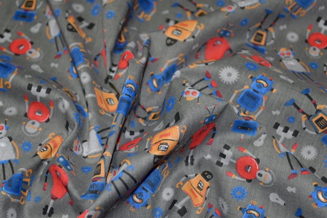 Robots Printed Poly Cotton Fabric