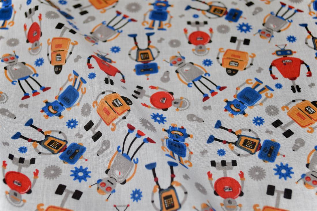 Robots Printed Poly Cotton Fabric