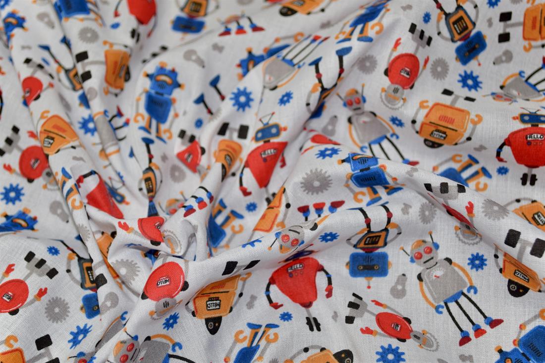 Robots Printed Poly Cotton Fabric