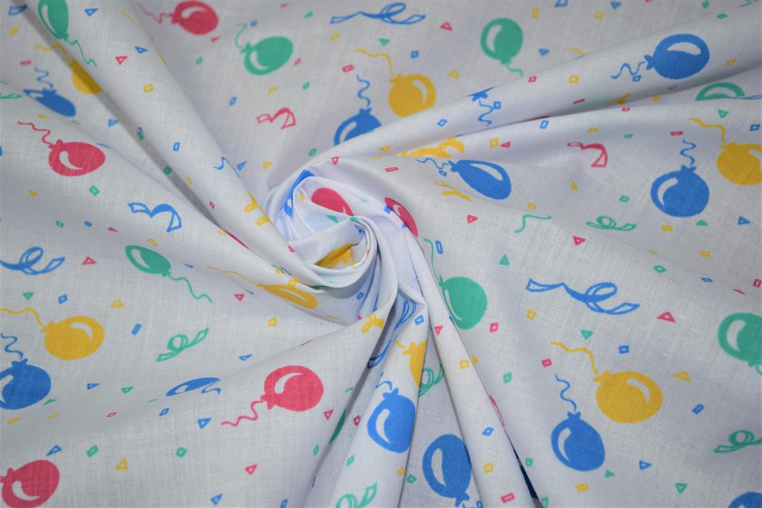 White Polycotton Fabric Printed