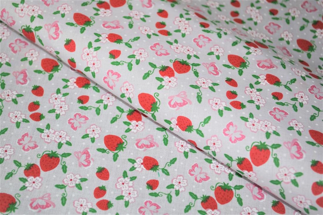 White & Red Printed Poly Cotton Fabric