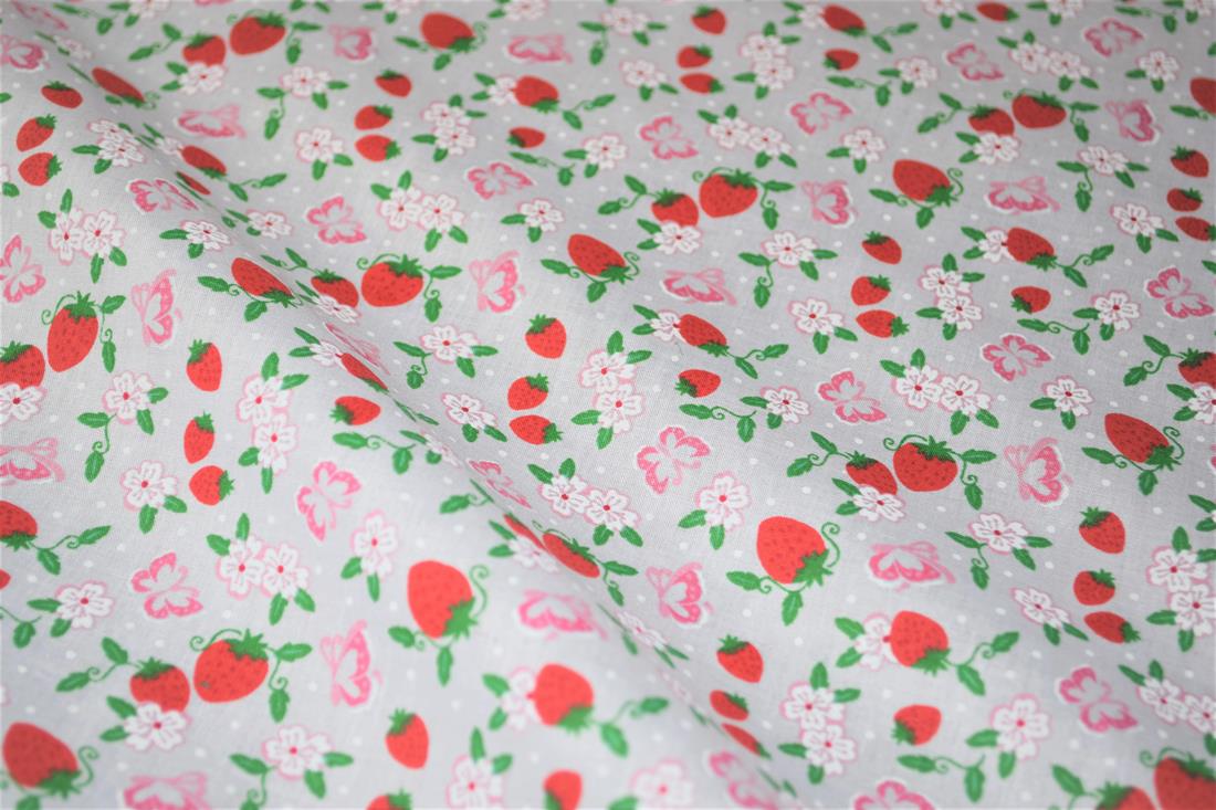 White & Red Printed Poly Cotton Fabric