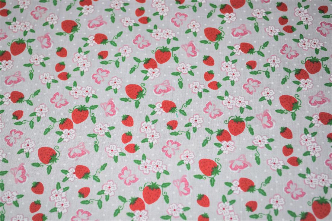 White & Red Printed Poly Cotton Fabric