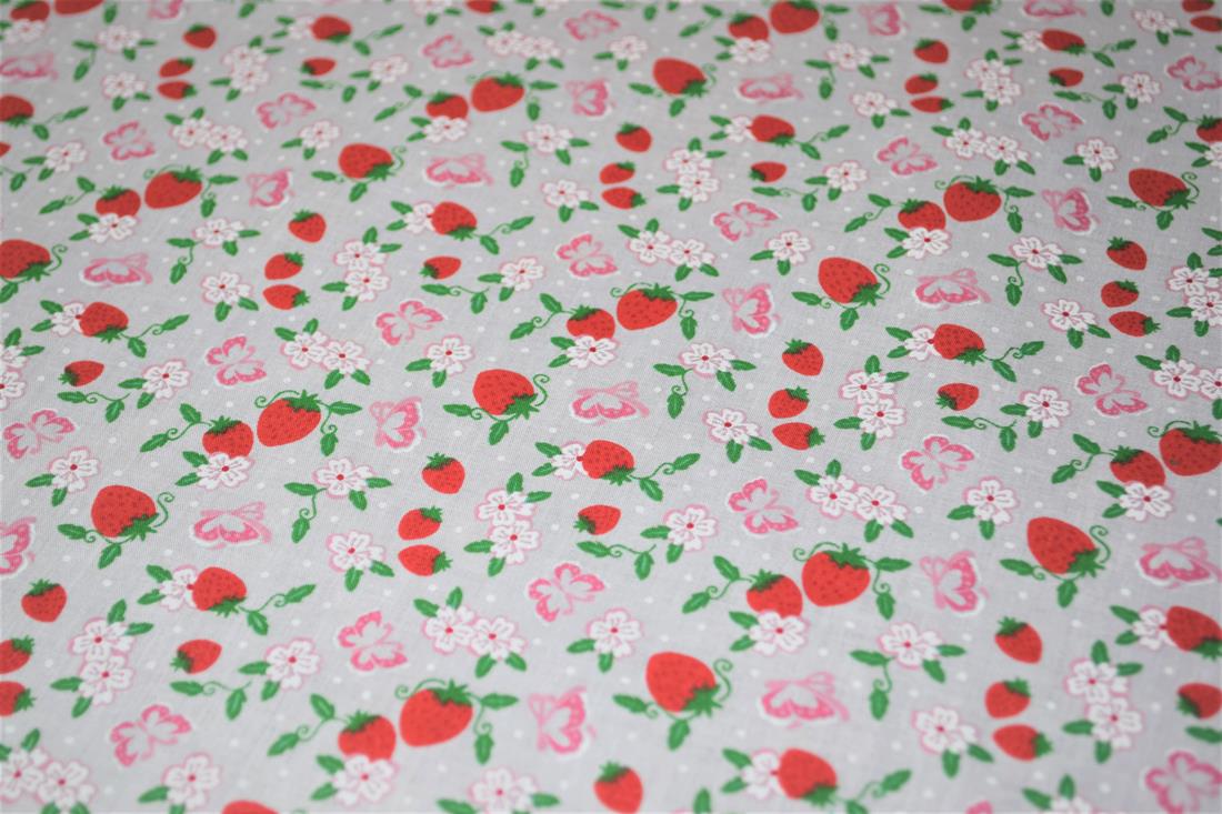 White & Red Printed Poly Cotton Fabric