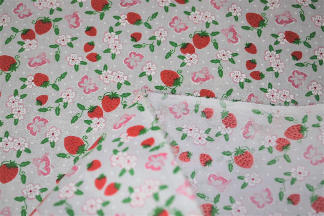 White & Red Printed Poly Cotton Fabric