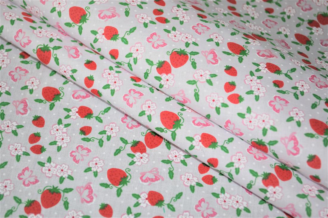 White & Red Printed Poly Cotton Fabric