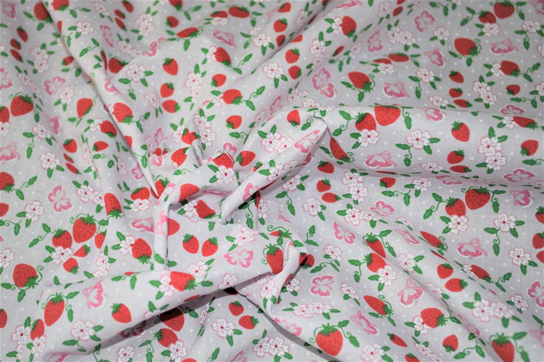 White & Red Printed Poly Cotton Fabric
