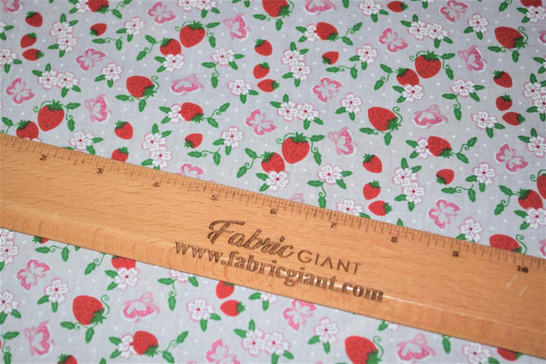 White & Red Printed Poly Cotton Fabric