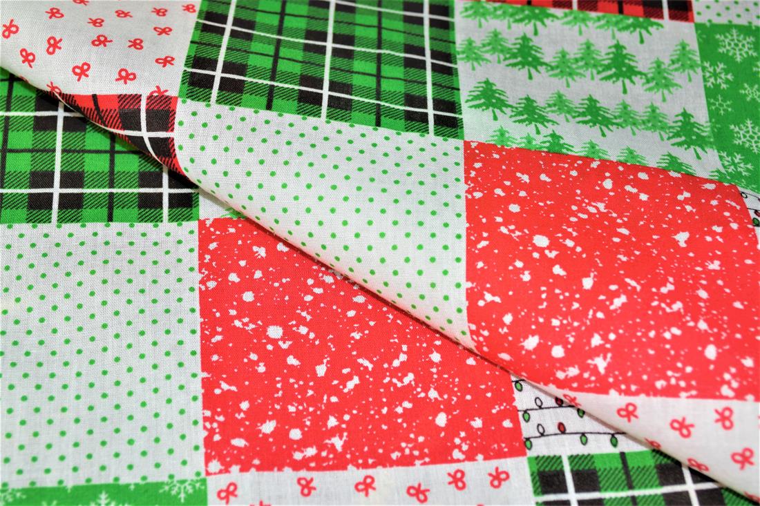 Green & Red Printed Christmas Festive Patchwork Design Polycotton…