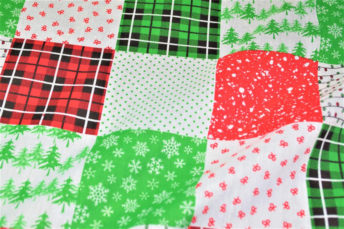 Green & Red Printed Christmas Festive Patchwork Design Polycotton…