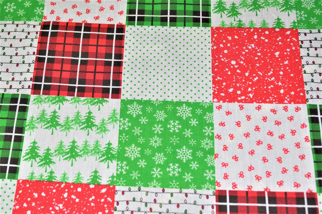 Green & Red Printed Christmas Festive Patchwork Design Polycotton…