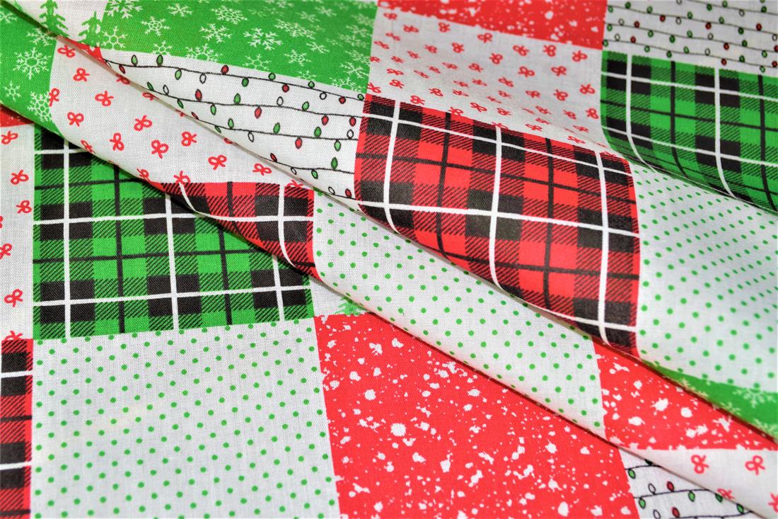 Green & Red Printed Christmas Festive Patchwork Design Polycotton…