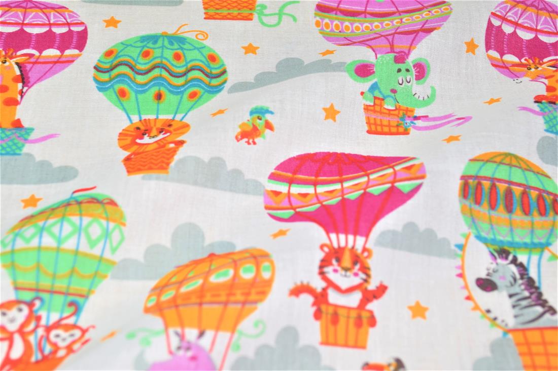 Animal Hot Air Balloons Printed Poly Cotton Fabric