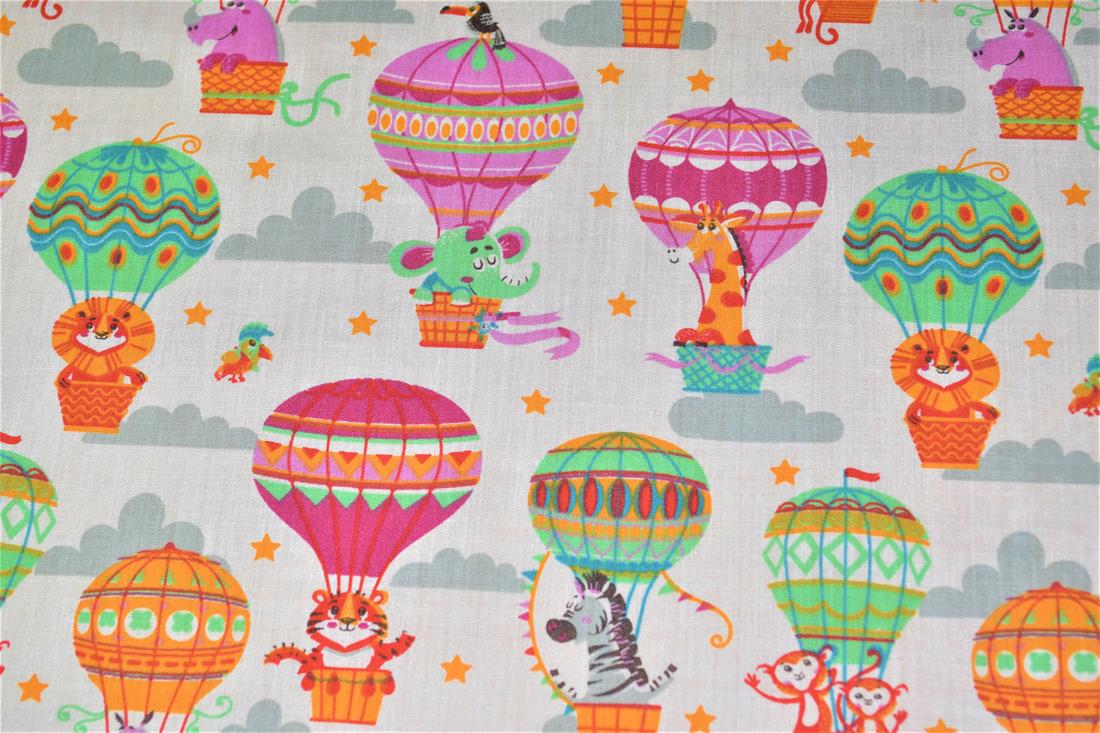Animal Hot Air Balloons Printed Poly Cotton Fabric