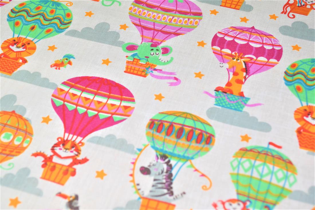 Animal Hot Air Balloons Printed Poly Cotton Fabric
