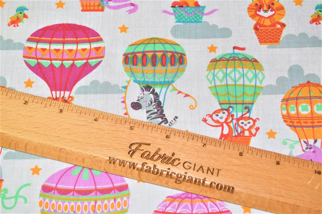 Animal Hot Air Balloons Printed Poly Cotton Fabric