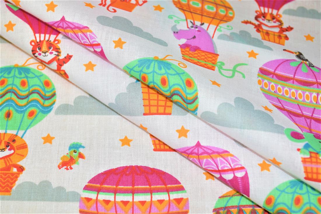 Animal Hot Air Balloons Printed Poly Cotton Fabric