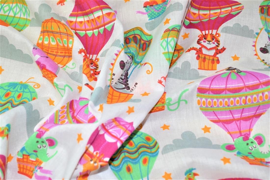 Animal Hot Air Balloons Printed Poly Cotton Fabric