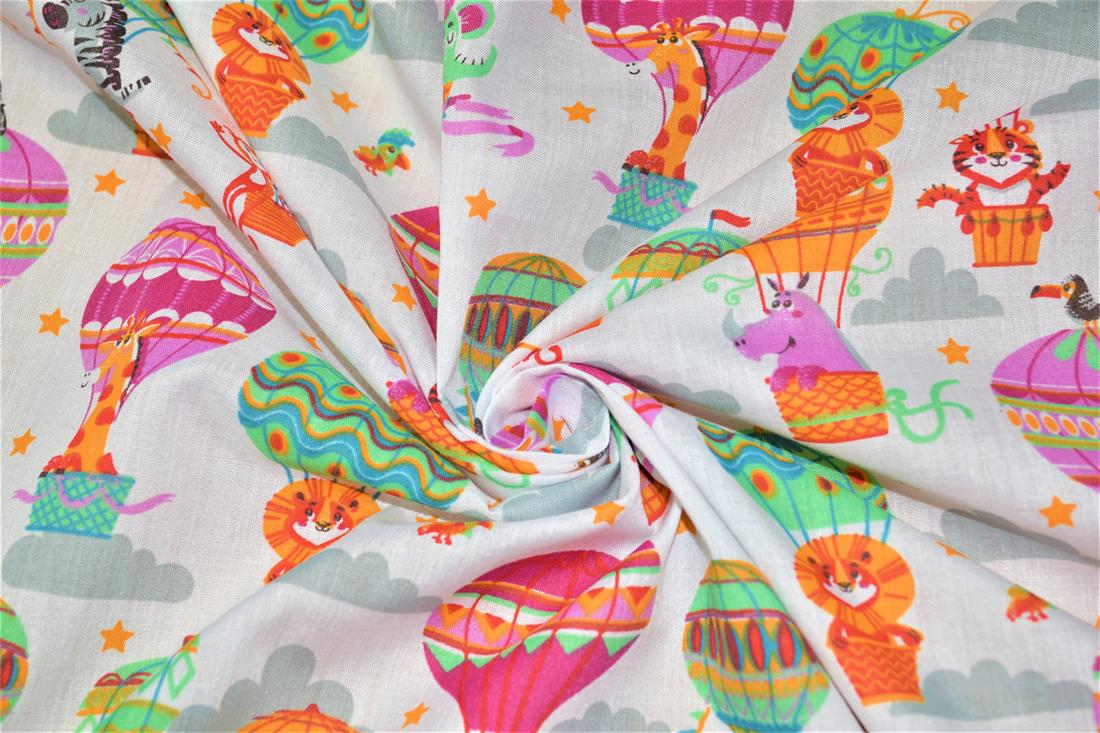 Animal Hot Air Balloons Printed Poly Cotton Fabric
