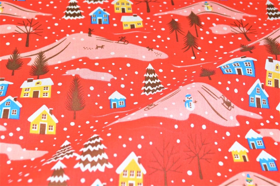 Snowy Homes Printed Christmas Festive Polycotton Fabric