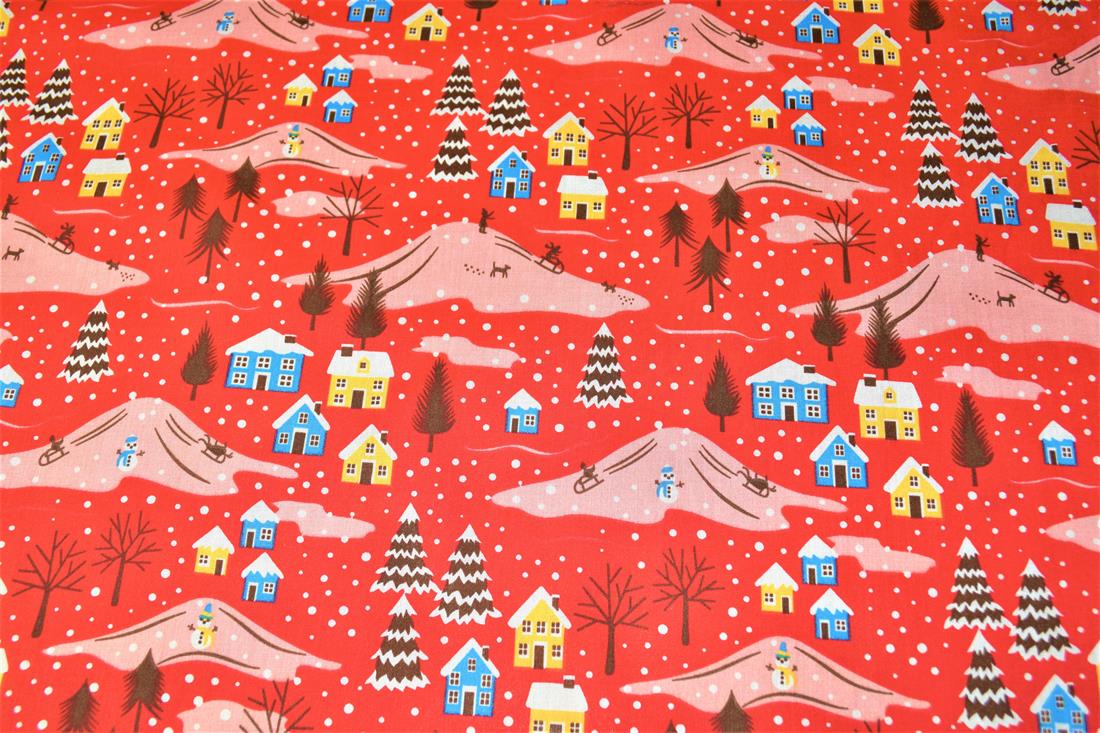 Snowy Homes Printed Christmas Festive Polycotton Fabric