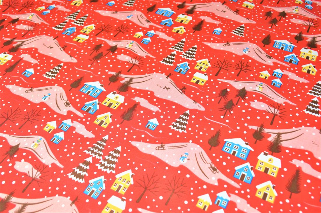 Snowy Homes Printed Christmas Festive Polycotton Fabric