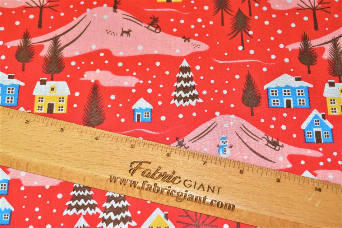 Snowy Homes Printed Christmas Festive Polycotton Fabric