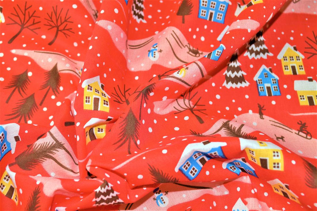 Snowy Homes Printed Christmas Festive Polycotton Fabric