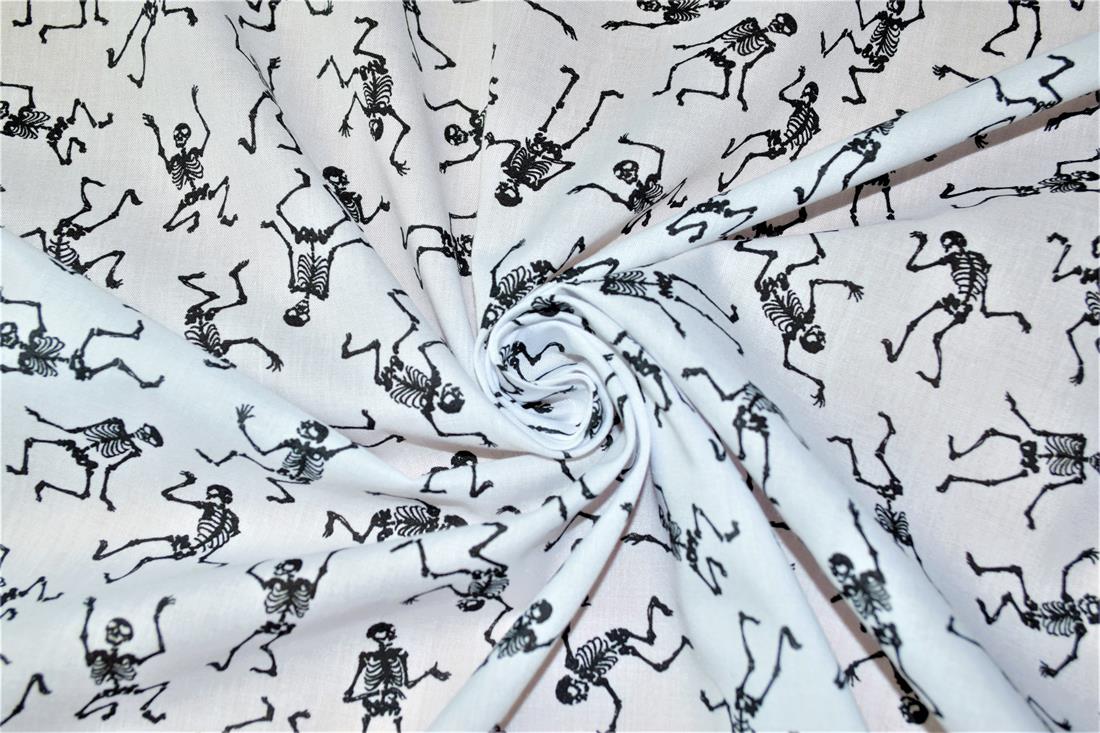 Skeletons All Over Printed Poly Cotton Fabric