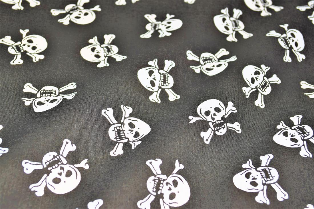 Black Skull and Cross Bones All Over Printed Poly Cotton Fabric