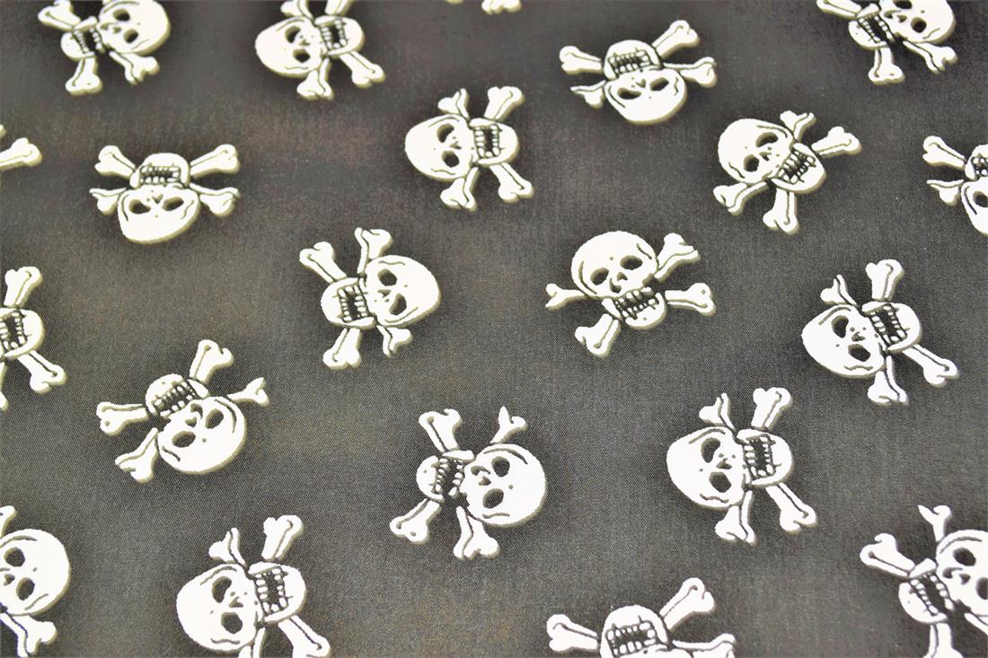 Black Skull and Cross Bones All Over Printed Poly Cotton Fabric