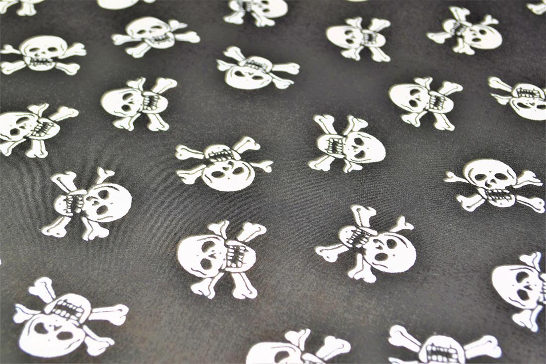 Black Skull and Cross Bones All Over Printed Poly Cotton Fabric