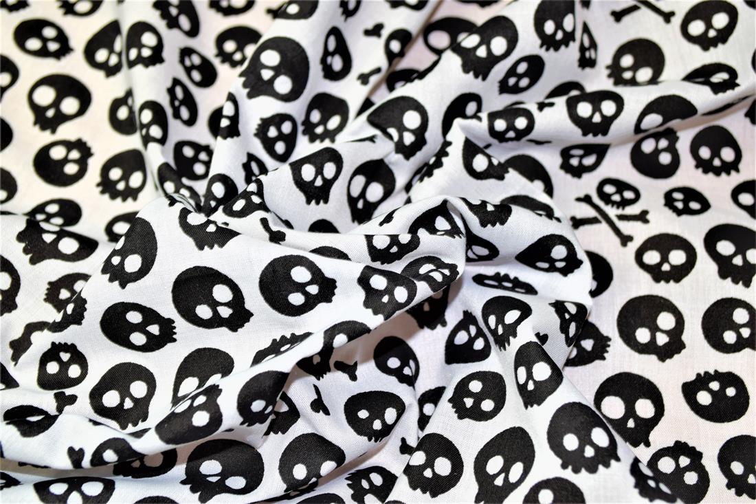 Skulls All Over Printed Poly Cotton Fabric