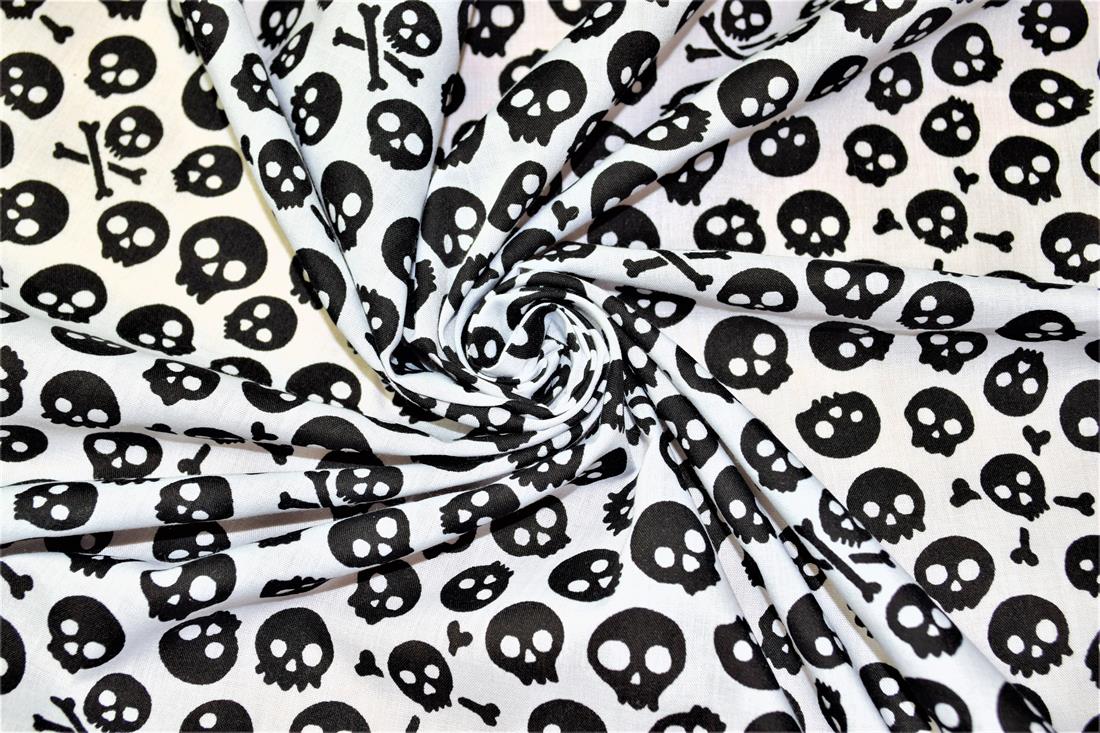 Skulls All Over Printed Poly Cotton Fabric