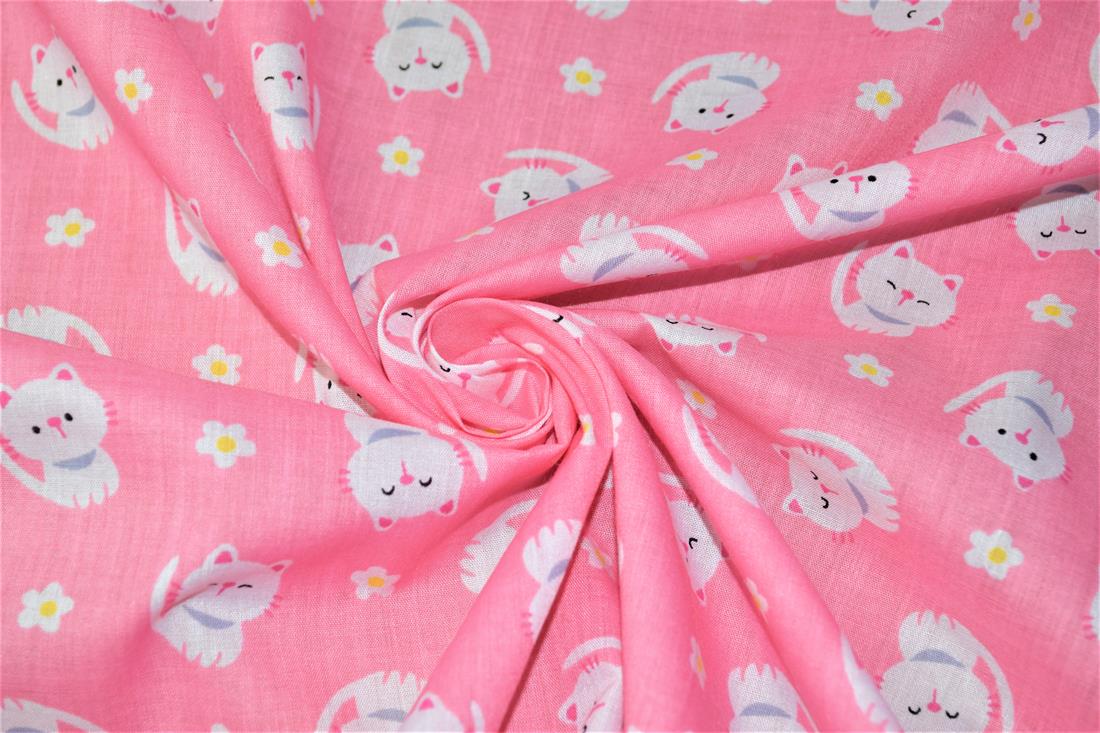 Cartoon Cats Printed Poly Cotton Fabric