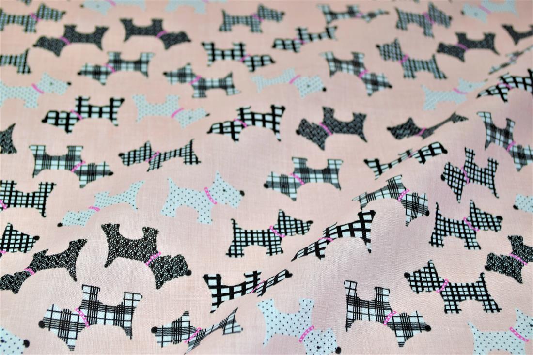 Dog Silhouette Pattern Printed Poly Cotton Fabric
