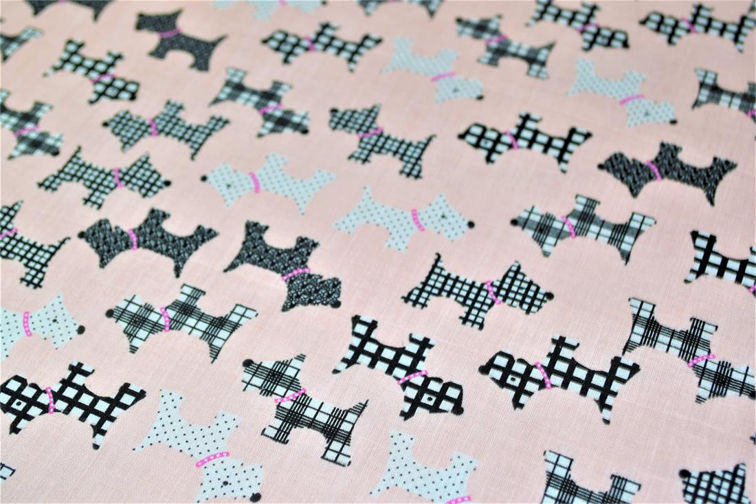 Dog Silhouette Pattern Printed Poly Cotton Fabric