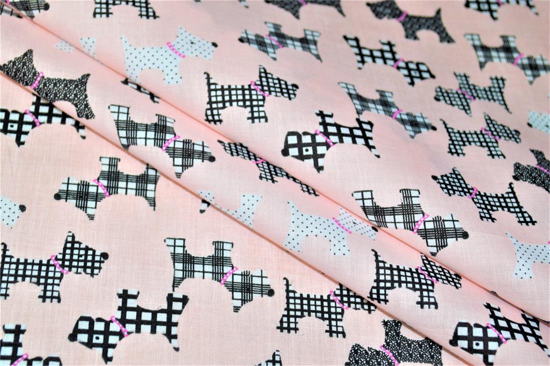 Dog Silhouette Pattern Printed Poly Cotton Fabric