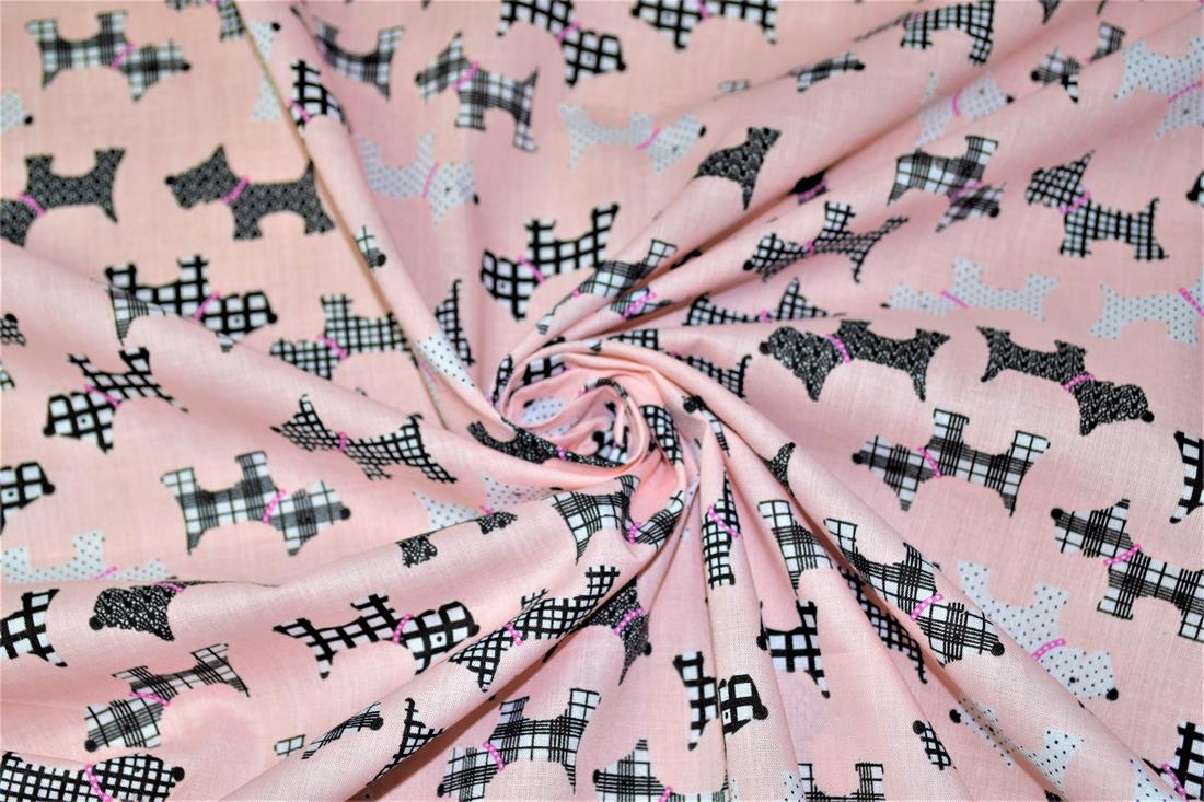 Dog Silhouette Pattern Printed Poly Cotton Fabric