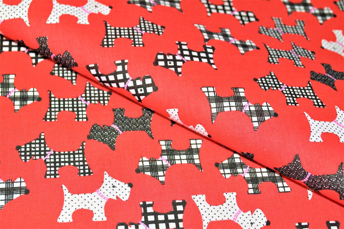 Dog Silhouette Pattern Printed Poly Cotton Fabric