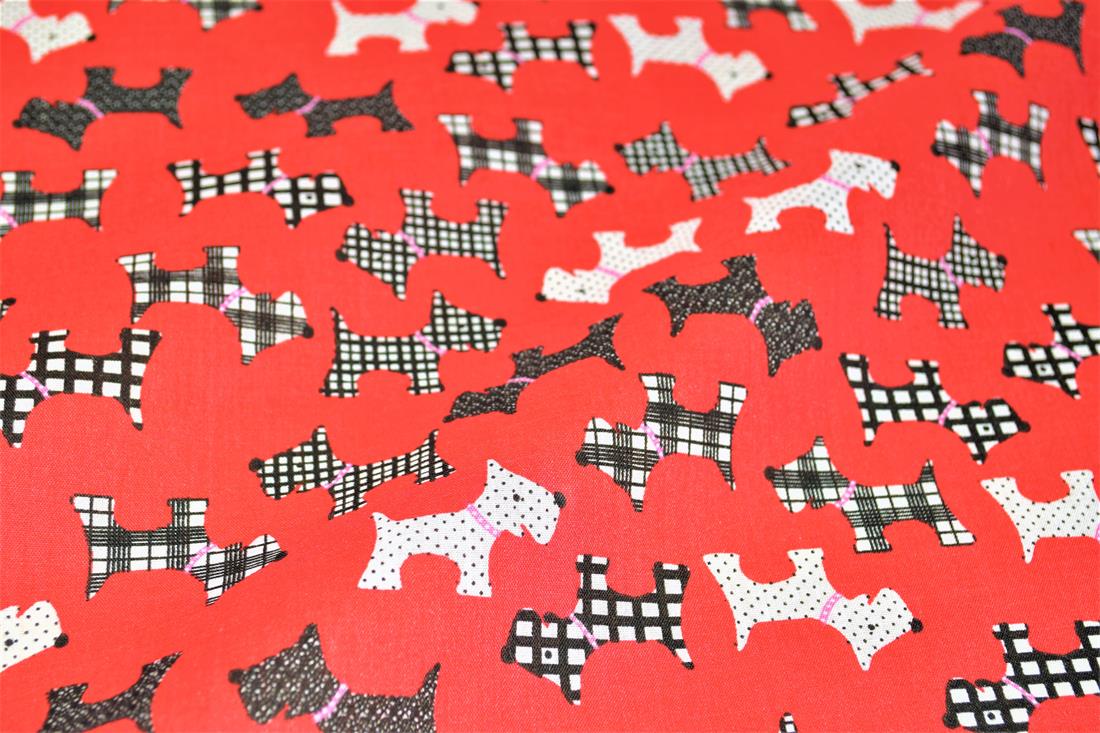 Dog Silhouette Pattern Printed Poly Cotton Fabric