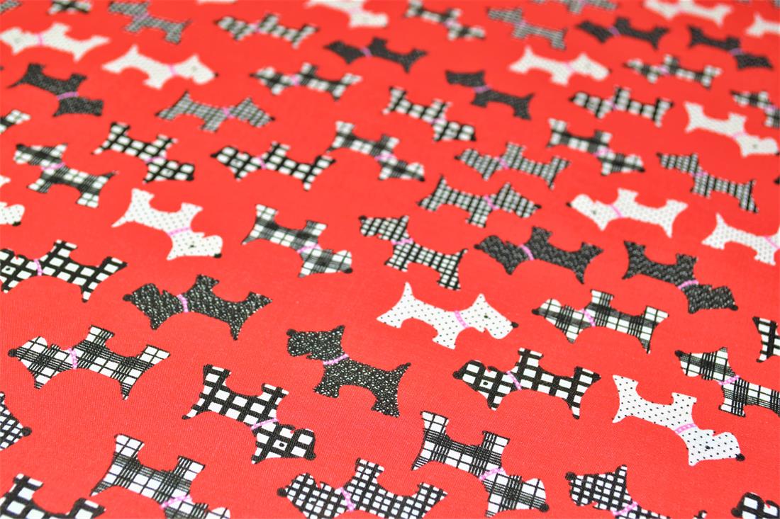 Dog Silhouette Pattern Printed Poly Cotton Fabric