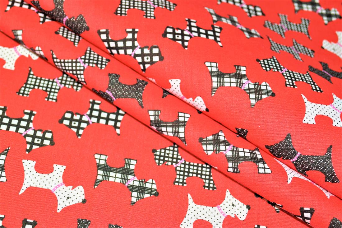 Dog Silhouette Pattern Printed Poly Cotton Fabric
