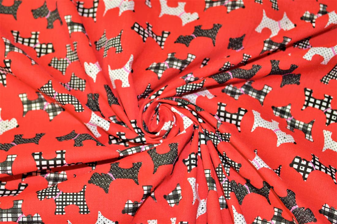 Dog Silhouette Pattern Printed Poly Cotton Fabric