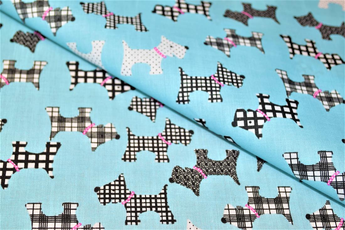 Dog Silhouette Pattern Printed Poly Cotton Fabric