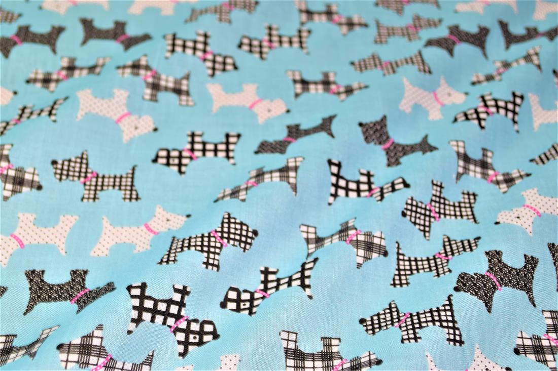 Dog Silhouette Pattern Printed Poly Cotton Fabric