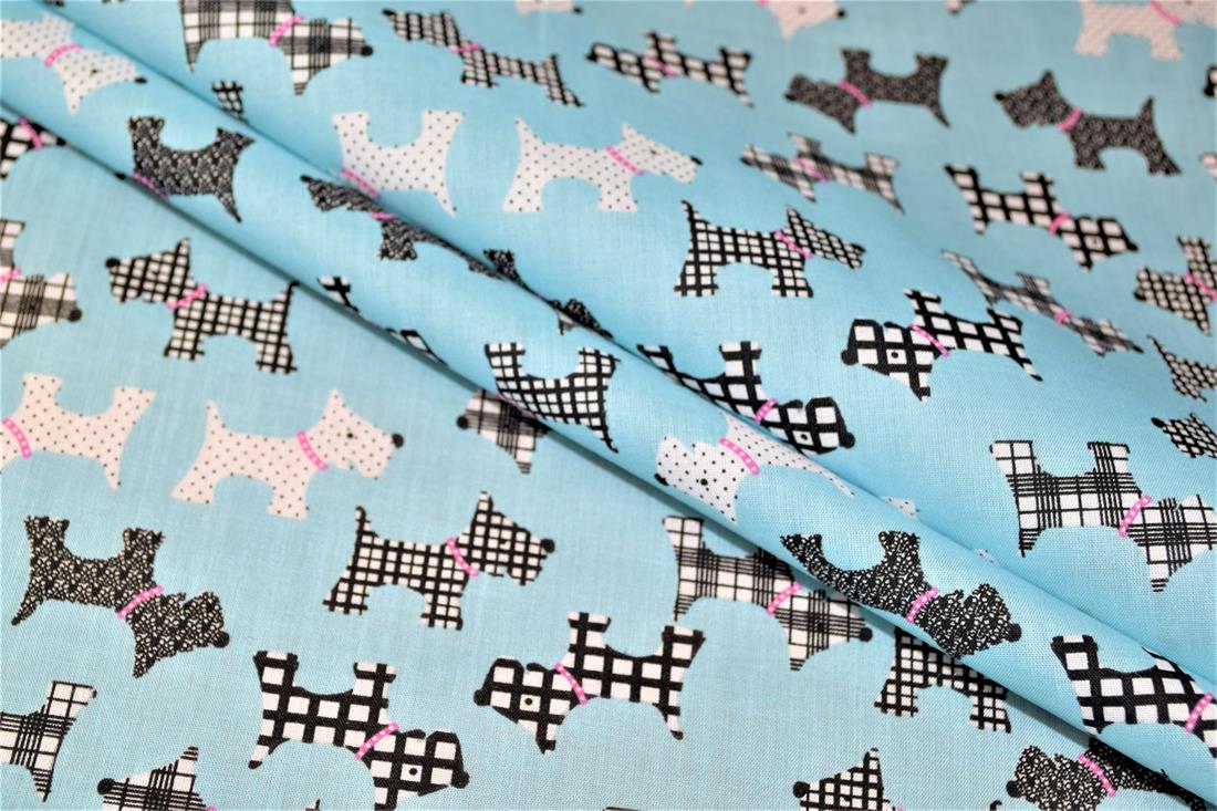 Dog Silhouette Pattern Printed Poly Cotton Fabric